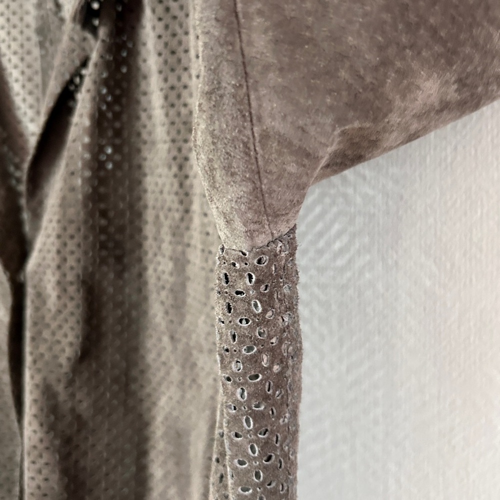 ECRU Brown Suede Perforated Button Down Overshirt Shacket Boho Western | Size L - Picture 8 of 16